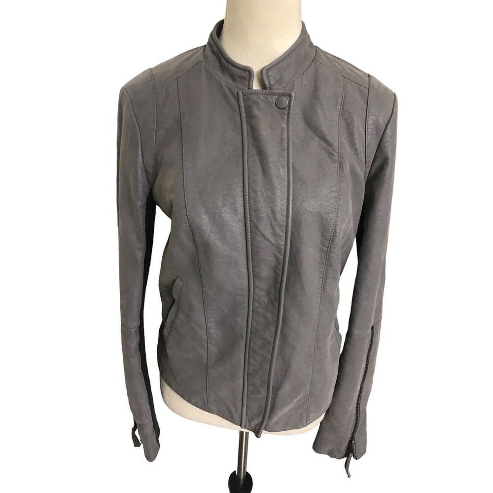 FREE PEOPLE Women’s Sz 10 Cool & Clean  Moto Vegan Jacket  Gray Suede Leather